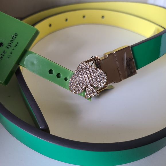 KATE SPADE Twist Reversible Belt Leather Green / Yellow Color Size Medium - Picture 2 of 7